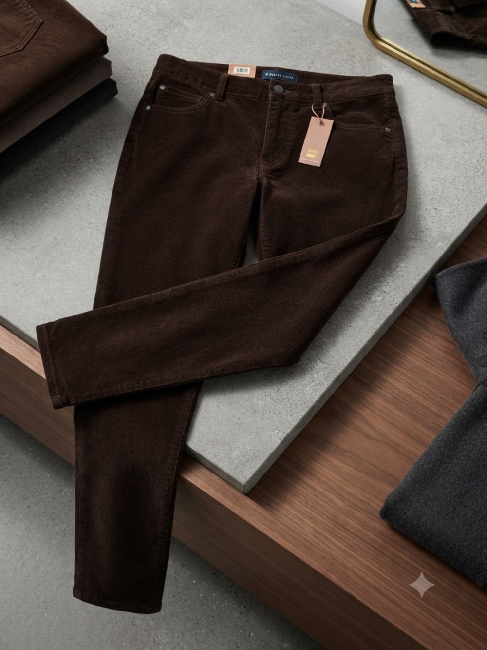 Brown Cords Corduroy Pants New NWT Denver Hayes Mid-Rise Skinny Brown 12